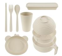 Microwave Ramen Bowl, Microwave Noodle Bowl with Lid,Microwave Ramen Cooker Set with Chopsticks,Spoon,Fork,Plate,Drainer Tray and Mug,Rapid Portable Ramen Cooker, for Dorm, Home, Office (Beige)