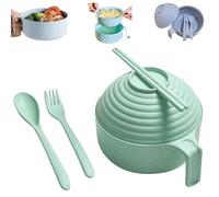Microwave Ramen Bowl, Ramen Bowl Set with Chopsticks, Spoon and Fork, Microwave Noodle Bowl with Lid, Rapid Portable Ramen Cooker, for Dorm, Home, Office (Green)