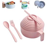 Microwave Ramen Bowl, Ramen Bowl Set with Chopsticks, Spoon and Fork, Microwave Noodle Bowl with Lid, Rapid Portable Ramen Cooker, for Dorm, Home, Office (Pink)