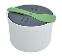 Microwave Rice Cooker, 2L Microwave Rice PP Spoon Lid Strainer Non Stick Steaming Pot Cookware, Pasta Cooker Meal Noodle Ramen (Green)
