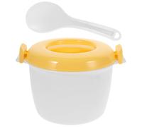 Microwave Rice Cooker Food Container with Spoon, Yellow round Plastic | Microwave Safe Design, Top Handle, Easy Serving, Multi-functional Option for Soups, Casseroles and Lunch Reheating