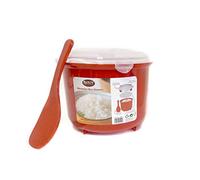 Microwave Rice Steamer Cooker BPA-Free - 2.6L (87.9oz) Red Rice Maker with Lid and Spoon - Dishwasher Safe Microwaveable Cooker for Basmati, Spanish, Indian Rice, Pasta, Ramen, and Vegetables