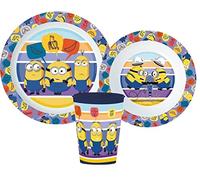 Microwave Safe 3pcs Cartoon Character Dinner Tableware Set Plate, Bowl & Cup, BPA Free re-usable Plastic (Minions)