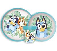 Microwave Safe 3pcs Cartoon Character Non Slip Bicolor Premium Dinner Tableware Set for Children Plate, Bowl, & Cup Set BPA Free Reusable Plastic (Blue)