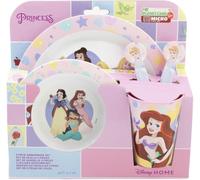 Microwave Safe 5pcs Character Animation 2023 Cartoon Dinner Tableware Set Plate, Bowl, Cup, Fork, Spoon BPA Free re-usable Plastic (Princess)