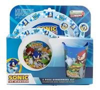 Microwave Safe 5pcs Character Animation 2023 Cartoon Dinner Tableware Set Plate, Bowl, Cup, Fork, Spoon BPA Free re-usable Plastic (Sonic)