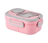 Microwave Safe Food Container 1200ml Divided into 3 Sections - Airtight Lunch Sandwich Boxes for Adults Kids - Leakproof Seal Meal Prep Box with Handle - Green Pink Blue White - 30.5x15.2x10.2cm(Pink)