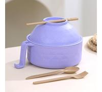 Microwave-Safe Instant Noodle Bowl - Heat-Resistant Plastic Bowl with Lid & Fork, Non-Slip Base, Leak-Proof Design, Perfect for Ramen/Instant Meals, Quick Lunch Dinner UK (Purple 1)