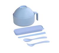 Microwave-Safe Instant Noodle Bowl - Heat-Resistant Plastic Bowl with Lid & Fork, Non-Slip Base, Leak-Proof Design, Perfect for Ramen/Instant Meals, Quick Lunch Dinner UK (Light Blue)