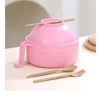 Microwave-Safe Instant Noodle Bowl - Heat-Resistant Plastic Bowl with Lid & Fork, Non-Slip Base, Leak-Proof Design, Perfect for Ramen/Instant Meals, Quick Lunch Dinner UK (Pink 1)