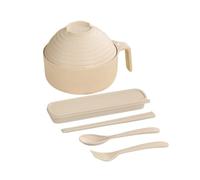 Microwave-Safe Instant Noodle Bowl - Heat-Resistant Plastic Bowl with Lid & Fork, Non-Slip Base, Leak-Proof Design, Perfect for Ramen/Instant Meals, Quick Lunch Dinner UK (Beige)