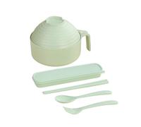 Microwave-Safe Instant Noodle Bowl - Heat-Resistant Plastic Bowl with Lid & Fork, Non-Slip Base, Leak-Proof Design, Perfect for Ramen/Instant Meals, Quick Lunch Dinner UK (Green)