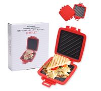 Microwave Sandwich Maker, Heat-Resistant Silicone Shell, Advanced HeatWave Technology, Non-Stick Coating, Easy to Clean, Makes Toast, Sandwiches, Paninis and Burgers, Red