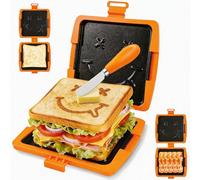 Microwave Sandwich Maker, Toastie Maker with Smiling Face, Panini Maker for Quick Cooking Breakfast, Grilled Cheese, Panini Presses for Home, Travel, Office, Dorm, Easy to Clean and Store (Orange)