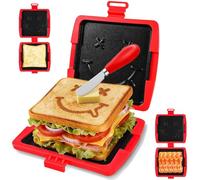 Microwave Sandwich Maker, Toastie Maker with Smiling Face, Panini Maker for Quick Cooking Breakfast, Grilled Cheese, Panini Presses for Home, Travel, Office, Dorm, Easy to Clean and Store (Red)