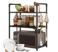 Microwave Shelf | Microwave Shelf with Hooks, Expanded Rack Double Tier Machine Holder - Organization Home Garage Bathroom Counter Storage Cellar