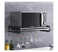 Microwave Shelf Wall Mounted Stainless Steel Bracket Oven Rack Stand with 5 Hooks - Kitchen Shelf Organiser for Efficient Storage