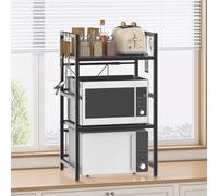 Microwave Shelf with Hooks Microwave Stand for Kitchen Counter 3-Tier Expandable Microwave Oven Rack