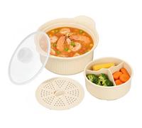 Microwave Silicone Steamer, 3 Compartmented Microwave Pot with Handle, Lid, 4 in 1 Microwave Steamer for Vegetables, Silicone Food Grade Dishwasher Safe