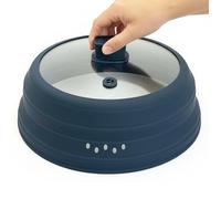 Microwave Splatter Cover 10.8 Inch, Collapsible Cookware Lid with Handle | Silicone and Tempered Glass, Heat Resistant Handle, 11 Steam Holes, Machine Washable, Easy to Store for Home Kitchen, Blue
