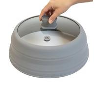 Microwave Splatter Cover for Food 9.8 Inch Collapsible Cover with Handle | Tempered Glass and Silicone, Microwave Splatter Lid with Steam Vent for Home Kitchen Plate Bowl, Grey