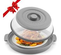 Microwave Splatter Cover for Food with Anti-scald Base Plate,Large Plastic & Silicone Vented Avoid Scalding Collapsible Guard Lid,Kitchen Essential Gadgets for Meal Prep-10.7 Inch (gray)