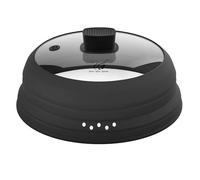 Microwave Splatter Cover Glass Cover Guard Lid with Collapsible Silicone for Food Pot Plate Cover 9.8 inch Black
