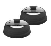 Microwave Splatter Cover Glass Cover Splatter Guard Lid with Collapsible Silicone for Food Cover Plate Cover 10.8 inch 2 Pack Black