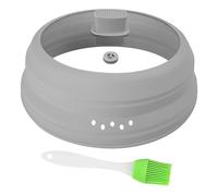 Microwave Splatter Cover Glass Microwave Cover for Food Collapsible Splatter Guard Lid with Silicone Handle for Pot Plate Bowl 9.8 Inch Gray