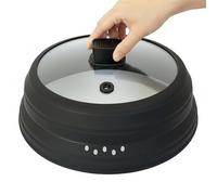 Microwave Splatter Cover Glass Microwave Cover for Food Collapsible Splatter Guard Lid with Silicone Handle for Pot Plate Bowl 11.8 Inch Black