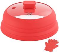 Microwave Splatter Cover Glass with Collapsible Silicone for Food Cover Plate Cover 10.8 inch with Anti-Scalding Gloves