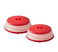 Microwave Splatter Cover High Temperature Resistant Food Heating Oil Guard Collapsible Kitchen Storage Fresh-keeping Lid, Dishwasher without Bisphenol A Safe 10.5 inches (Red)