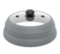 Microwave Splatter Cover Vented Glass Cover Splatter Guard Lid with Collapsible Silicone for Food as Pot Cover Plate Cover 10.8 inch for 6 7 8 9 10 inch Plate Bowl Light Grey