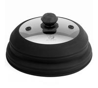 Microwave Splatter Cover Vented Glass Cover Splatter Guard Lid with Collapsible Silicone for Food as Pot Cover Plate Cover 10.8 inch for 6 7 8 9 10 inch Plate Bowl Black