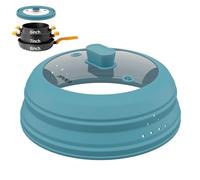 Microwave Splatter Cover, Vented Silicone and Glass Cover Splatter Guard Lid, Food Collapsible Plate Cover Lid with Easy Grip Handle. (Blue, 9 inch)