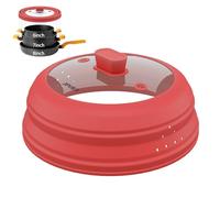 Microwave Splatter Cover, Vented Silicone and Glass Cover Splatter Guard Lid, Food Collapsible Plate Cover Lid with Easy Grip Handle. (Red, 9 inch)