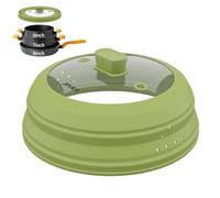 Microwave Splatter Cover, Vented Silicone and Glass Cover Splatter Guard Lid, Food Collapsible Plate Cover Lid with Easy Grip Handle. (Green, 9 inch)