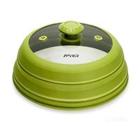 Microwave Splatter Cover, Vented Silicone & Glass Anti-Splatter Lid with Handle, Collapsible Food Plate Cover Fits 6-11 Inch Plates and Bowls (Green, 10.8inch)