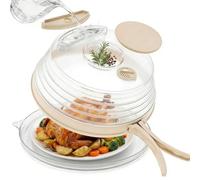 Microwave Splatter Cover with Base Plate and Water Steamer,Collapsible Microwave Cover for Food with Handle and Seasoning Groove, Clear Plate Covers,100% Food Safe,BPA Free,House Warming Gifts