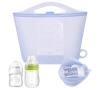 Microwave Steam Sterilizer for Baby Bottles, 1.5L Reusable Silicone Steaming Bag for Breast Pump Pacifiers Teethers Mom Must-Have Accessories for Travel Home (Blue)
