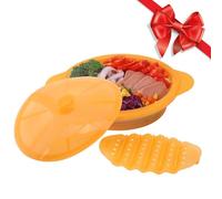Microwave Steamer Cooker Collapsible Bowl-Silicone Steamer Cookware with Handle Lid for Vegetables Fish Prep Meal Food with Removable Rack BPA Free, Easy to Store, Freezer & Dishwasher Safe, Orange