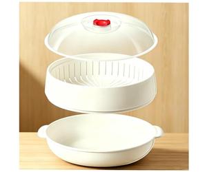 Microwave Steamer for Vegetables - Round Food Steaming Container with Vented Lid, Quick & Even Cooking, Ideal for Meal Prep, Fish, Rice & More