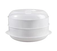 Microwave Steamer Round Steam Cooker with 2 Tier, Microwave Food Steamer with Lid BPA Free Heating Steamer for Dim Sum Dumplings Buns Chicken Poultry Meat, Fish and Vegetables, Medium