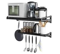 Microwave Storage Rack, Stainless Steel Wall Mounted Kitchen Bracket Organizer with 5 Hooks for Pots and Pans, 304 Stainless Steel