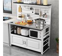 Microwave Storage Stand - Freestanding 5-Tier Kitchen Prep Table with Lockers Large Storage Shelf for Home Restaurant & Hotel - Modern White Frame & Black Design