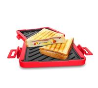 Microwave Toastie Maker - Microwave Toastie Sandwich Maker, Micro Munchy Microwave Toastie Maker, Microwave Toast Maker, Microwave Split Design Toastie MakerWith Adjustable Silicone Straps (Red)