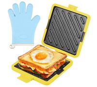 Microwave Toastie Maker Silicone Microwave Toastie Sandwich Maker Wireless Toastie Makers, Heatwave Technology Nonstick Plate Microwaveable Cookware for Cooking Crispy Sandwiches (Yellow with Gloves)