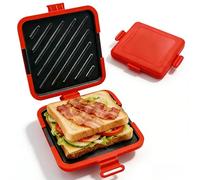 Microwave Toastie Maker, Silicone Sandwich Maker with Removable Non-Stick Grill Plates, Extra Crispy Toasties & Panini Maker, for Travel Friendly/Office/Home, Red