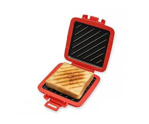 Microwave Toastie Sandwich Maker, Heat-Resistant Silicone Shell, Advanced HeatWave Technology, Non-Stick Coating, Easy to Clean, Makes Toast, Sandwiches, Paninis and Burgers, Red