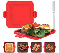 Microwave Toastie Sandwich Maker, Non-Stick Coating Silicone Microwaveable Cookware with Butter Knife, Wireless Panini Press, Heatwave Technology, Dishwasher Safe, Quick Easy Cooking(red)